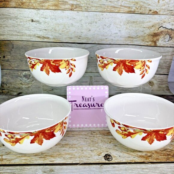 Royal Norfolk RNF132 Colorful Autumn Leaves Stoneware Soup Cereal Bowls Set of 4 - Picture 1 of 15
